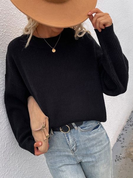 

drop shoulder ribbed knit sweater o5jm#, White;black