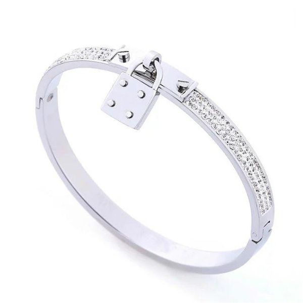 

designer jewelry for women bracelets stainless steel cuff bracelet pave silver rose gold tone charms lock bangle jewel260c, Black