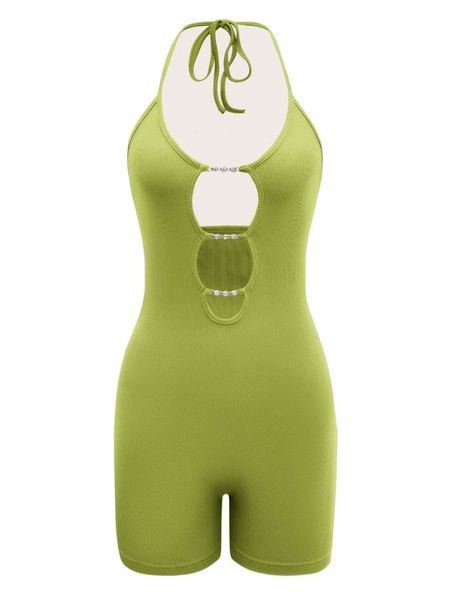

dopamine dressing cut out chain halter unitard romper z0ve#, Black;white