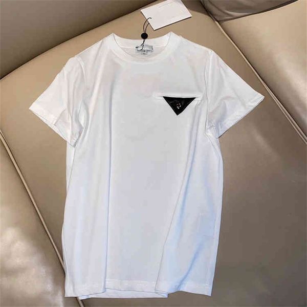 

66% off new xiaoxiang + summer british style embroidered triangle leather on chest double letter round neck short sleeve women's fashio, White