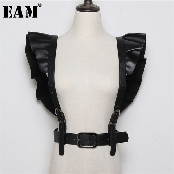 

[eam] pu leather black buckle ruffles split joint wide belt personality women fashion all-match spring 1s544 220414, Black;brown