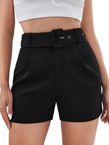 

fold pleated buckled b.elted s.horts l1hg#, White;black