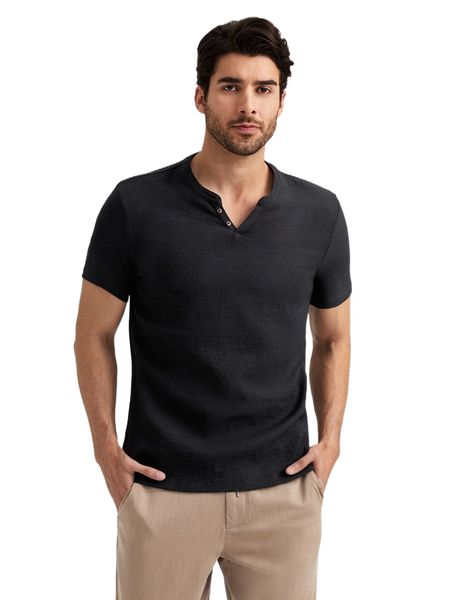 

men notched neck buttoned detail shirt u5jd#, White;black