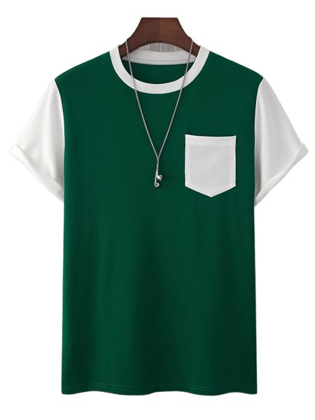 

men colorblock patched pocket tee d4pu#, White;black