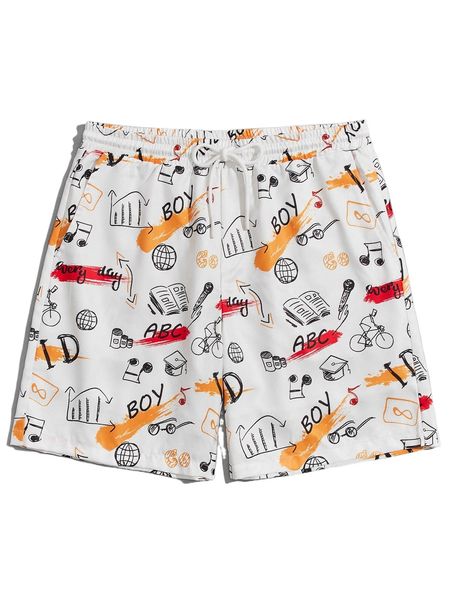 

men letter & book print shorts t31j#, White;black
