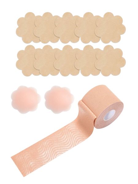 

1pair silicone nipple cover & 5pairs nipple cover & lifting boob tape q2pw#, Black;red