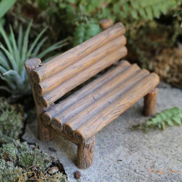 Objetos decorativos Figuras Miniature Fairy Garden Bench Wooden Look Resin Mini Park Supplies Ornamentos Acessórios Móveis