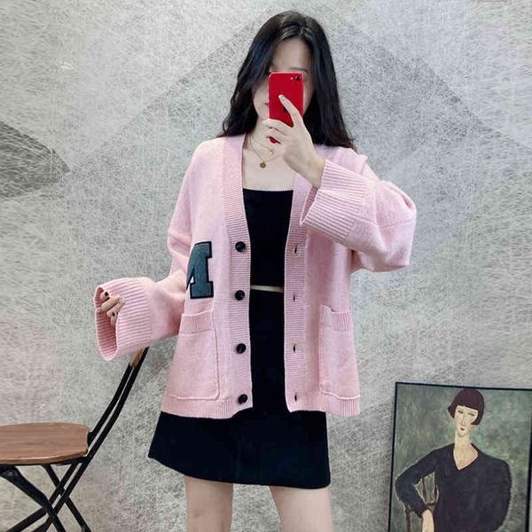 

women's sweaters  home 21 early autumn wool blend letter v-neck loose college style knitted cardigan, sweater coat, White;black