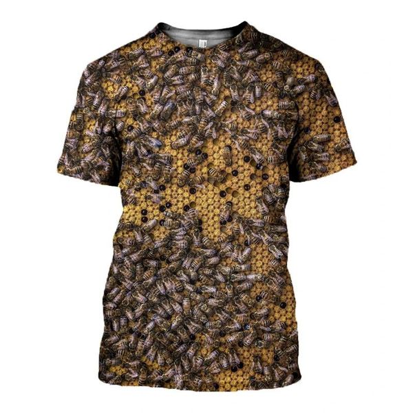 Camisetas masculinas camisetas de inseto 3D Camiseta de abelha de abelha
