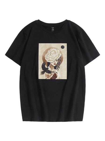

x ashley baxter figure and bird print tee 18xs#, White