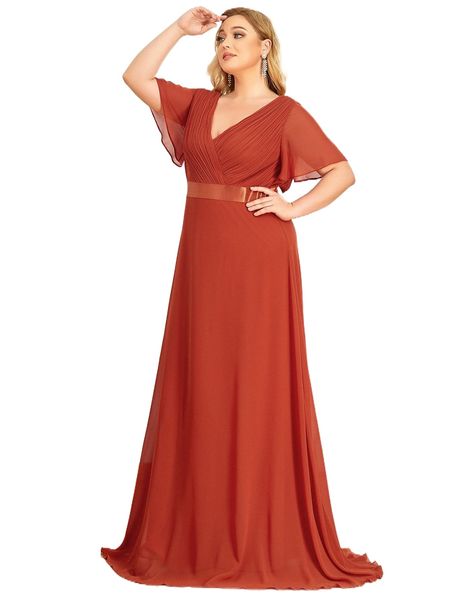 

ever-pretty plus flutter sleeve pleated chiffon bridesmaid dress p5s2#, Black