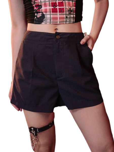 

romwe dark academia solid zipper fly shorts m6la#, White;black