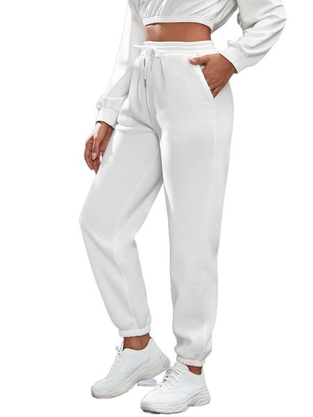 

solid drawstring slant pocket sweatpants g8vp#, Black;white