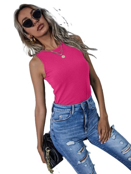 

solid rib-knit tank c1my#, White