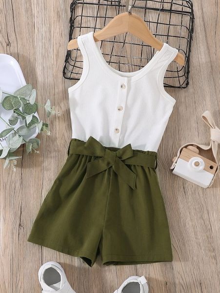 

toddler girls half button 2 in 1 belted tank romper she, Blue