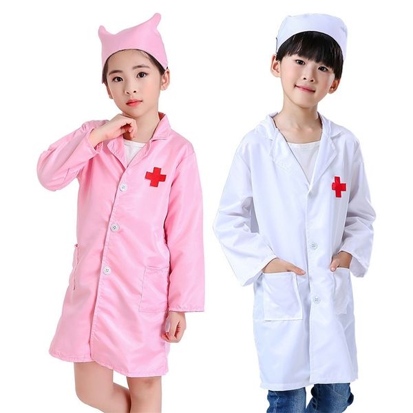 Crianças Doctor Nurse uniformes Fantas figurões de papéis para meninos enfermeiro Doutor Cruz Coat Children Cosplay Party Toys definido LJ201214