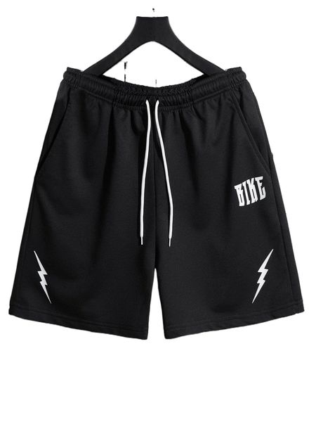 

men lightning & letter graphic drawstring waist shorts l9zj#, White;black