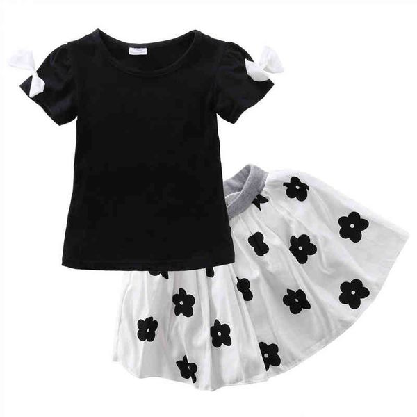 Citgeett Baby Girl Summer Top maniche corte T-shirt nera Tutu Gonne floreali Princess Party 2Pcs Fashion Set Abiti ss J220711