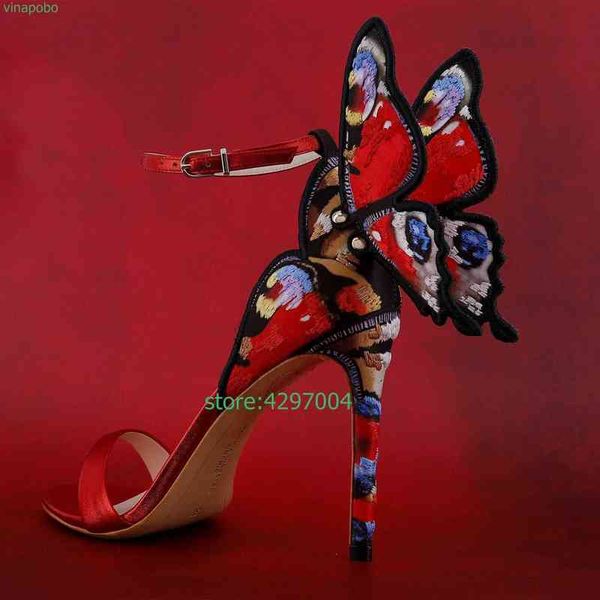 

butterfly evangeline angel wing sandals genuine leather wedding pumps glitter shoes women thin heels ankle wrap220513, Black