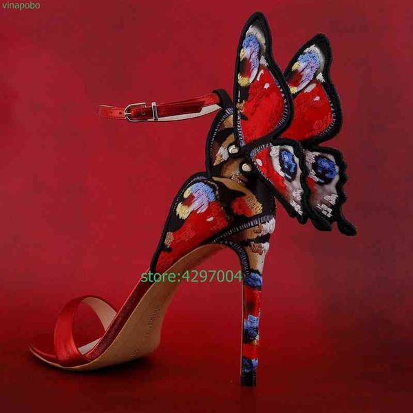 Butterfly Evangeline Angel Wing Sandals Orijinal Deri Düğün Pompaları Glitter Ayakkabıları Kadın İnce Topuklu Ayak Bileği Wrap220513