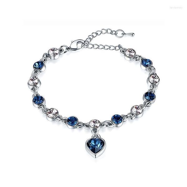 Pulseira de miçangas Blue Friend Bracelet com precosa Cristais Czecos Coração de Chain Chain Charm Jóias para Mulher Mom Mã