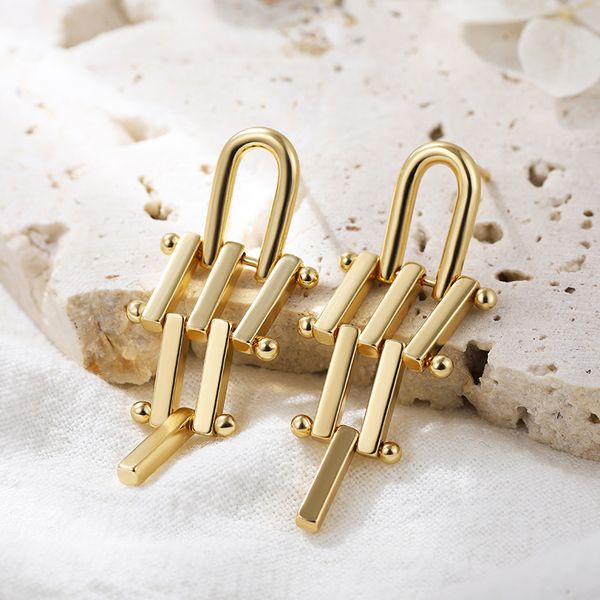 

fashion gold color link chain tassel dangle earrings for women trendy geometric piercing earrings statement party jewelry gifts, Silver