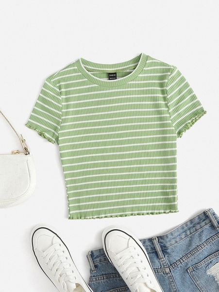 

lettuce trim striped tee 784b#, White
