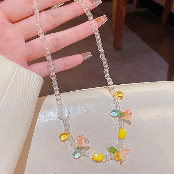 

jewelry sen series sweet colored crystal glass beaded necklace and lovely flowers high sense fashion collarbone chain neck, Silver