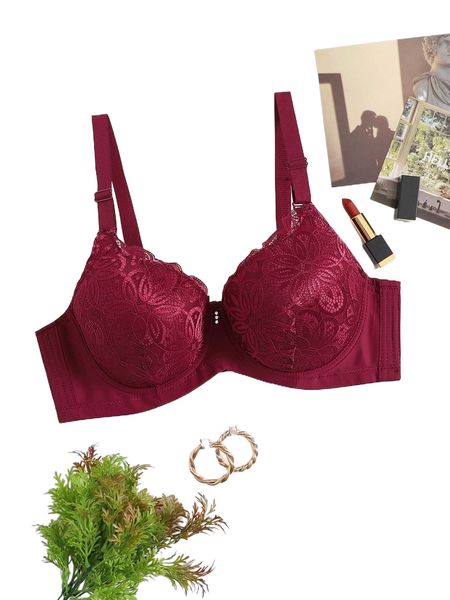 

plus contrast lace underwire push up bra s5oo#, Black;white
