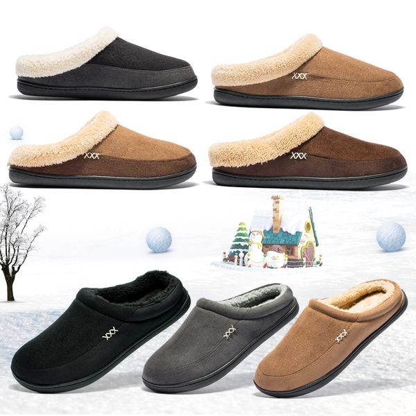 

winter men cotton slippers bathroom plush shoes male warm australia style male home soft slippers indoor man solid pantufa, Black