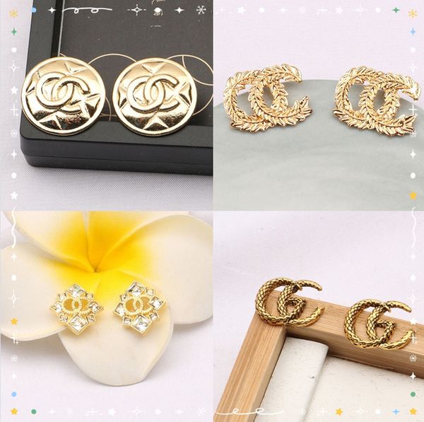 

mixed simple 18k gold plated luxury letters stud brand designers geometric famous women round crystal rhinestone pearl earring wedding party, Golden;silver