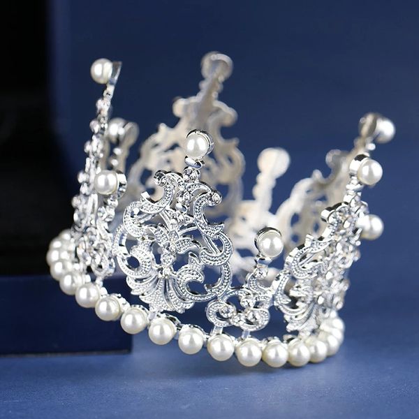 Princesa Princesa Round Rodada Coroa Mini Círculo de Cristal de Pearl para meninas Jóias de cabelo de casamento