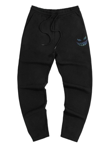 

men reflective cartoon graphic drawstring waist sweatpants 23ie#, Black