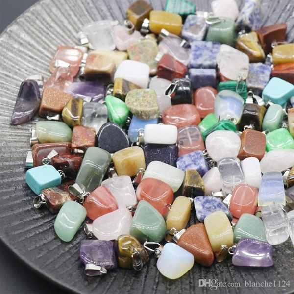 

irregular natural stone pendant necklaces gemstone agate crystal quartz turquoise malachite jade amethyst pendants with leather ch285t, Silver