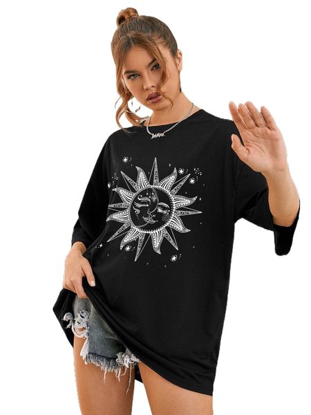 

abstract sun print drop shoulder oversized tee g0pj#, White