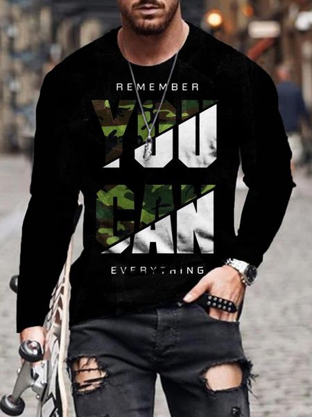 

men's t-shirts european and american men's leisure sports 3d digital printing t-shirt street trend long sleeve s-6x, White;black