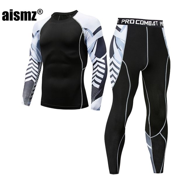 

aismz men thermal underwear sets new arrive print compression fleece sweat quick drying thermo underwear men clothing long johns lj201008, Black;white
