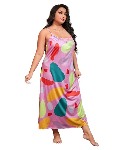 

plus geometric print cami nightdress y3r6#, Black;white