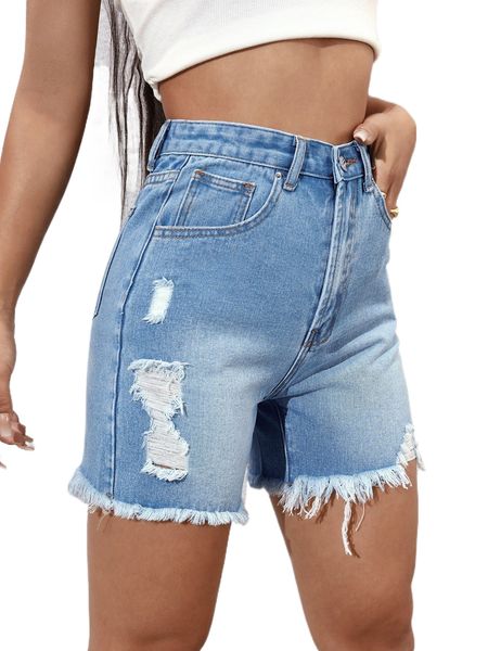 

high waist ripped raw cut denim shorts o5bm#, White;black