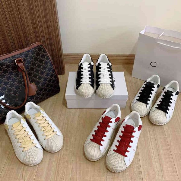

dress shoes summer casual and versatile shell head shoes women's color matching flat bottom lace up small white tennis red sports cucj, Black