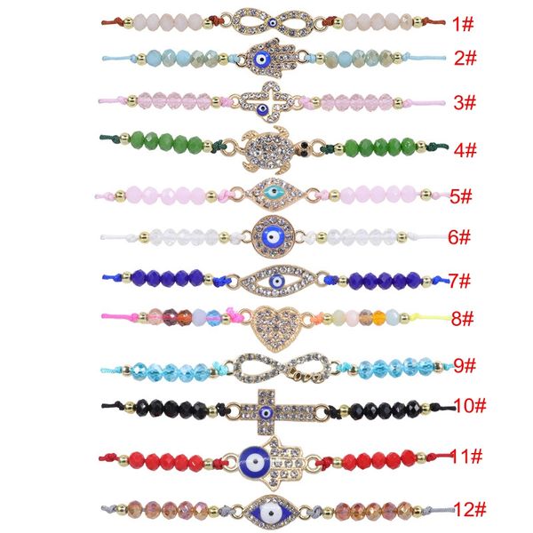 Coppia Palm's Devil's Eye Crystal Bracciale intrecciato da donna Donne Diamond Print Tartle Love's Evil's Eye Charm Braccialetti