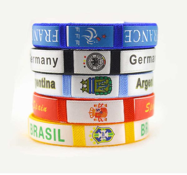 

world cup qatar 2022 football team bangle silicone designer bracelet with national flag stripe charms handmade braided wristband bangles fan, Red;brown