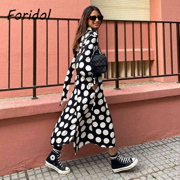 

polka dot white black vintage shirt dress for women sash long sleeve ladies autumn winter midi long dress robe vestido l220714, Black;gray