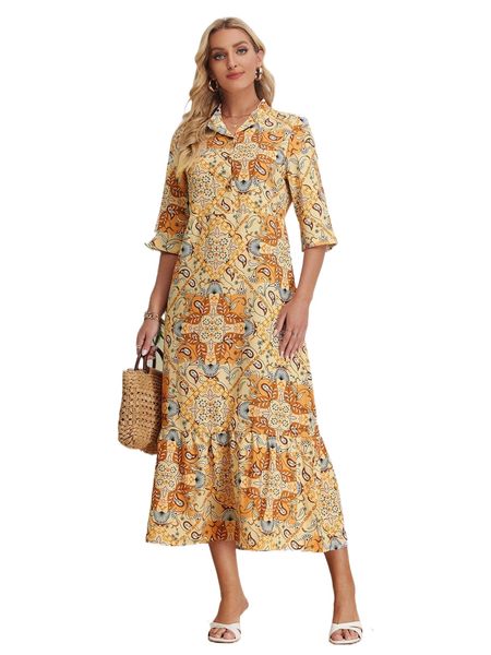 

emery rose paisley & floral print ruffle hem smock dress x3ds#, Black;gray