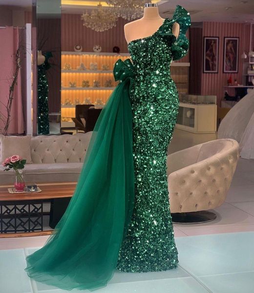 

dark green mermaid evening formal dresses one shoulder luxury sequins velvet floor length prom pageant gown custom made robe de soiree vesti, Black;red