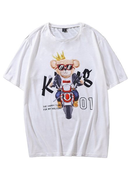 

men slogan & cartoon graphic tee u32y#, White;black