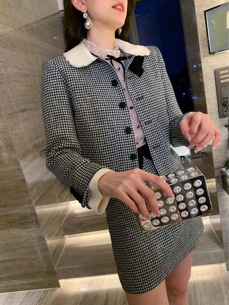 

two piece dress designertwo designer miu bow sequin beaded coat set 2021 early autumn new organza embroidered tweed skirtv9ql, White