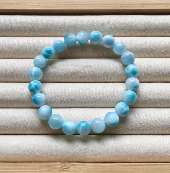 

natural blue larimar bracelet gemstone women 8mm stretch round beads larimar bracelet water pattern rare jewelry aaaaaa, Silver