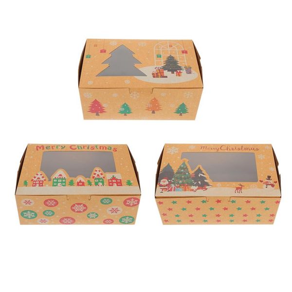 Embrulho de presente 3pcs caixas de natal casos de doces decorativos recipientes infantis com windowgift transparente