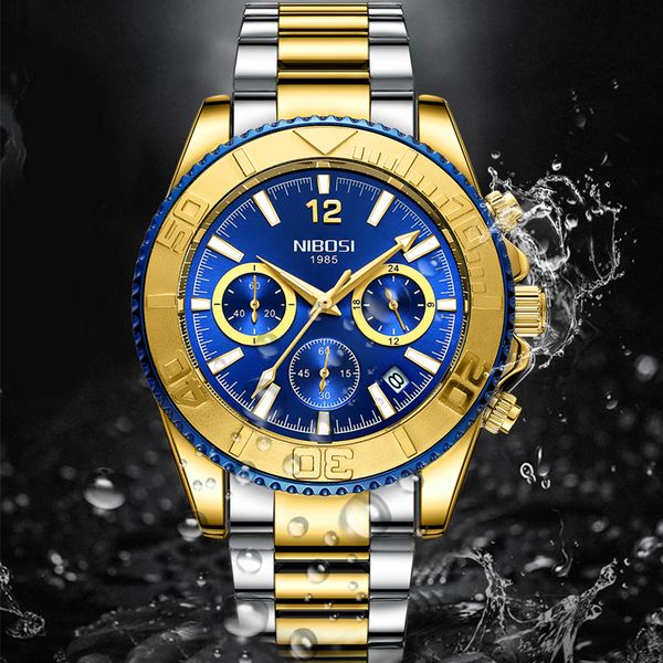 

nibosi casual sport men&#39s watches chronograph stainless diver watch wristwatch big dial quartz clock luminous relogio mascul, Silver
